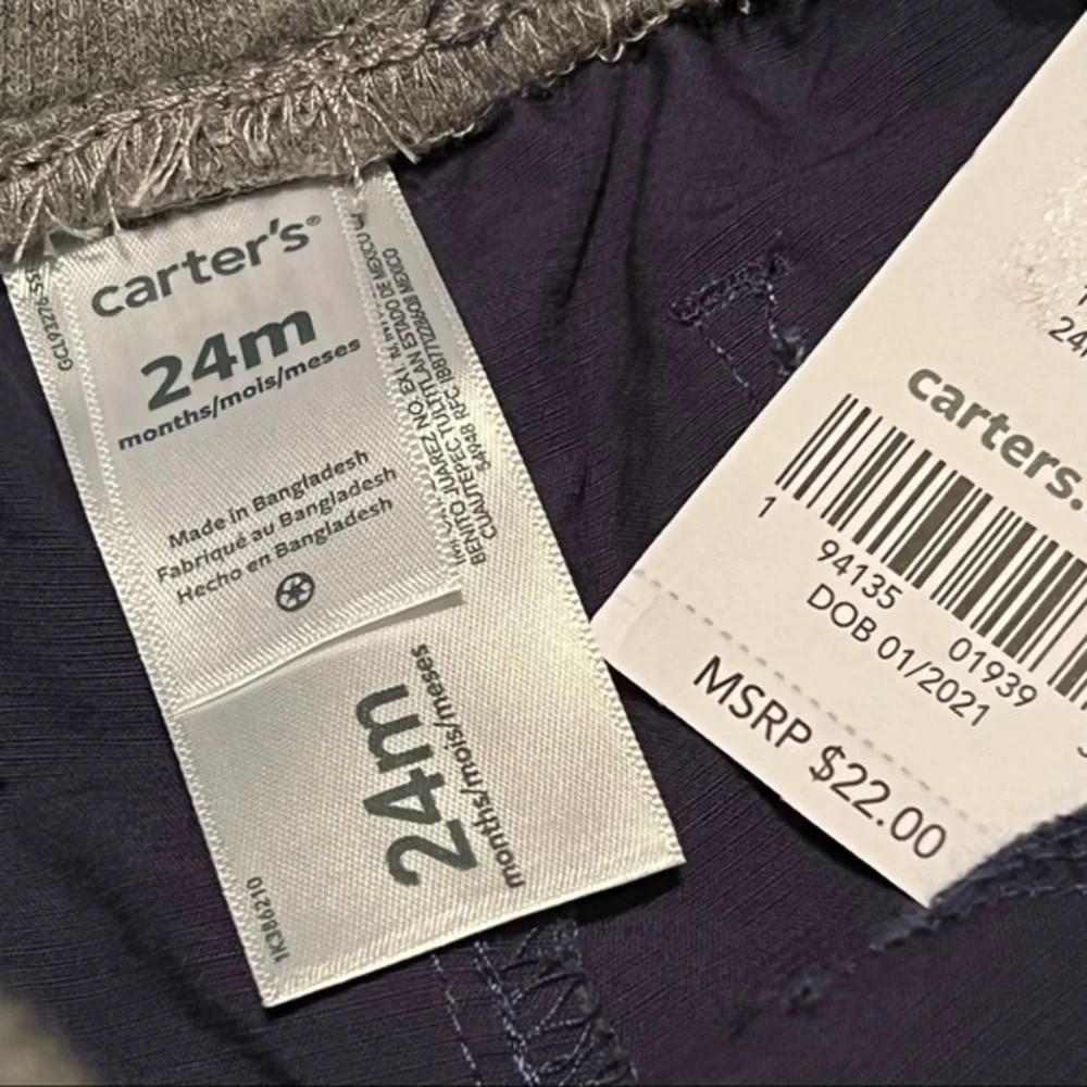 NWT Carters boys navy blue and gray cargo shorts 24 months